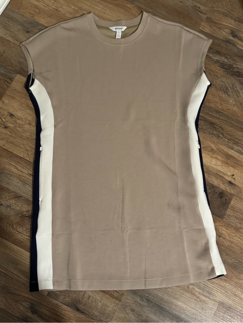 SPANX Taupe mini dress with Ivory and Black Side Panels